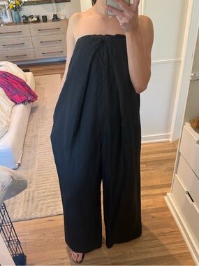 DESIGNER LIVIANA CONTI Strapless Wide-Leg Jumpsuit - Black